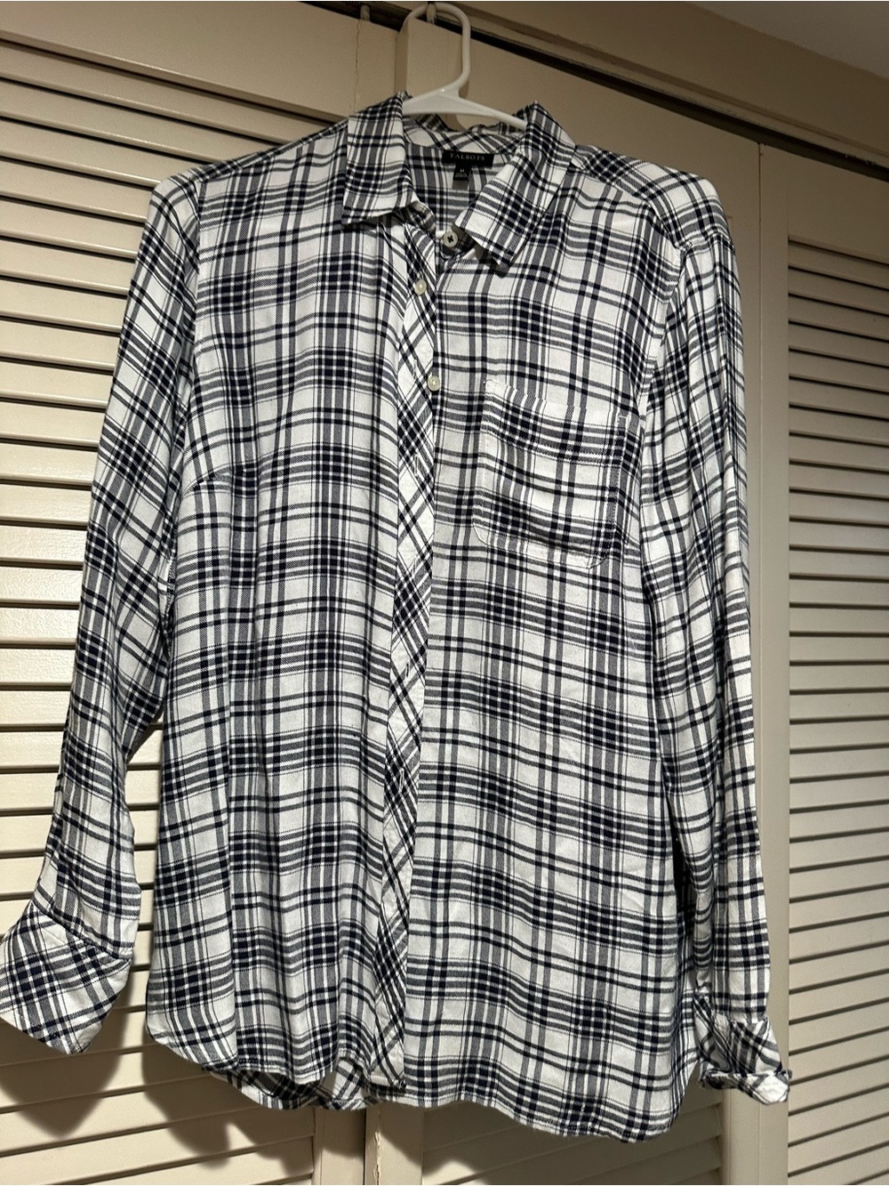 Talbots navy and White Plaid Button-Down Shirt